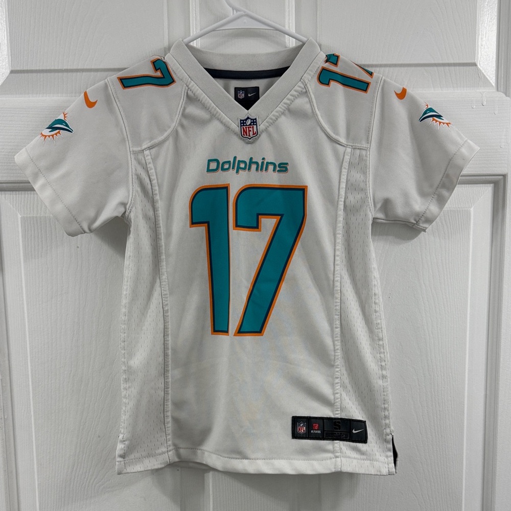 Nike Kids White and Teal Dolphins Football Jersey#17 Tannehill